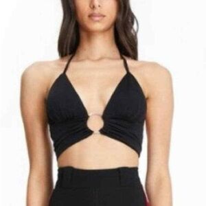 i.am.gia black kiki halter crop top